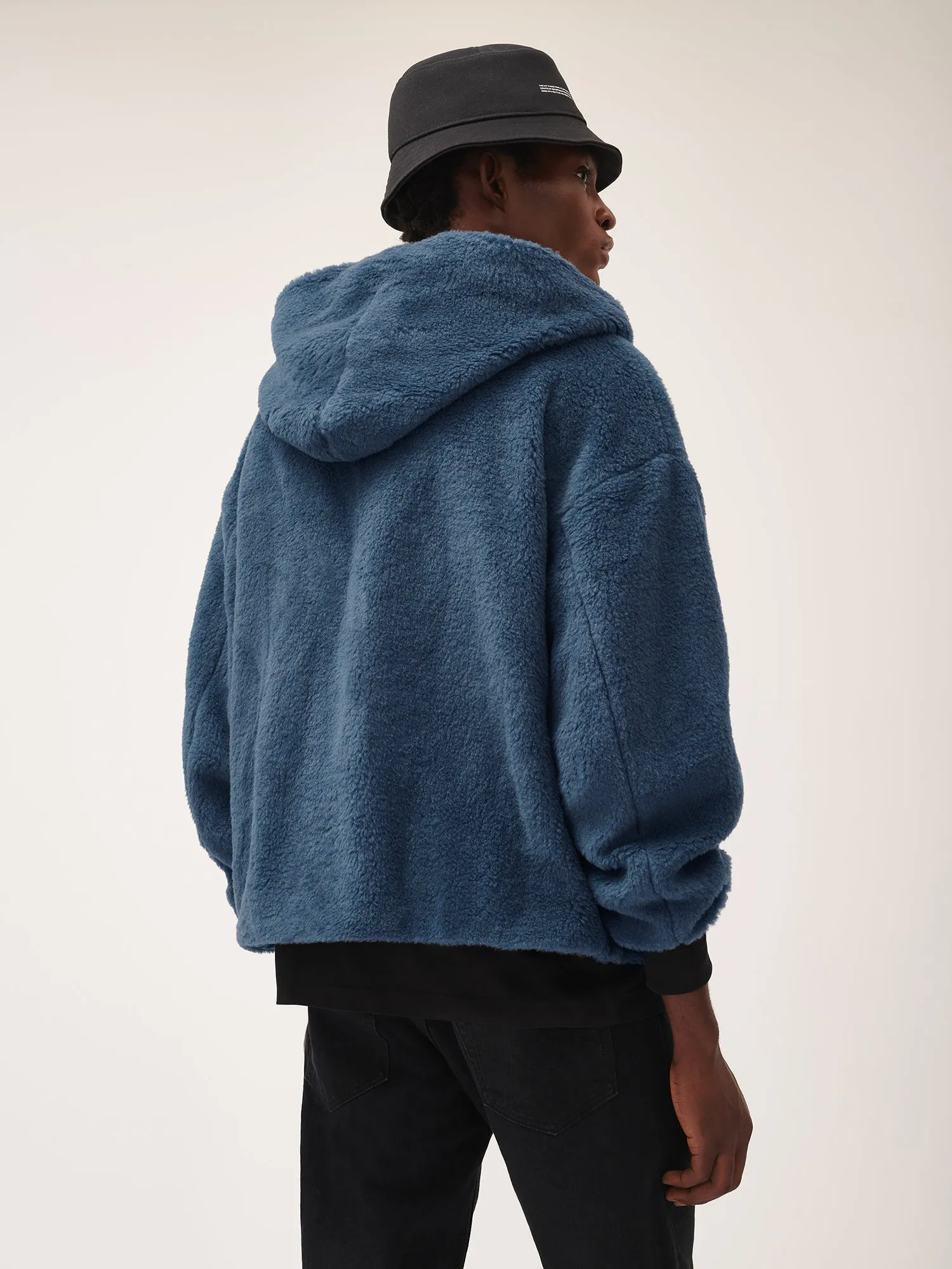 Mens Recycled Wool Fleece Reversible Bomber Jacket—storm blue
