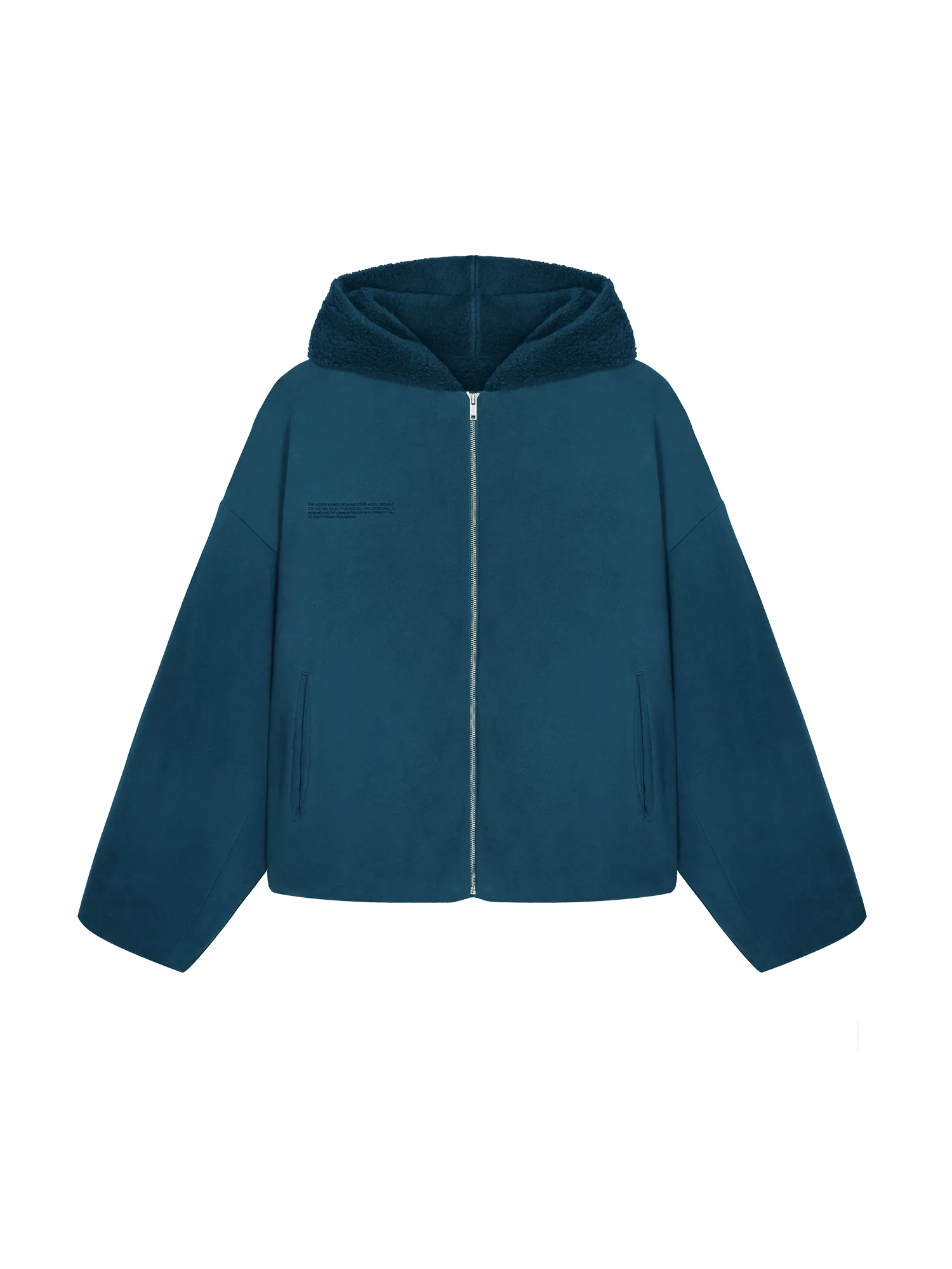 Mens Recycled Wool Fleece Reversible Bomber Jacket—storm blue