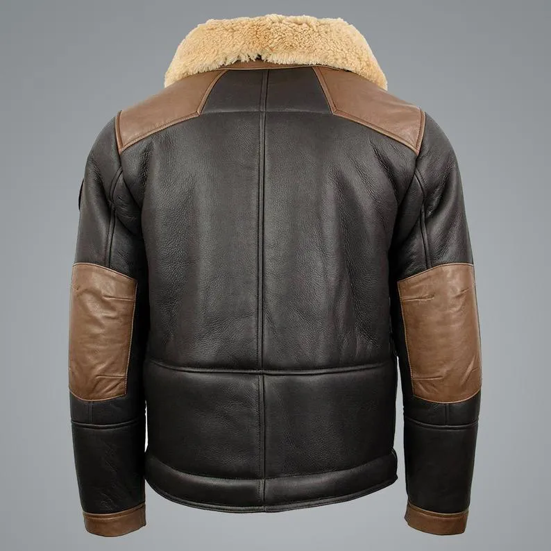 Men's Sheepskin Chocolate Black Bomber Jacket