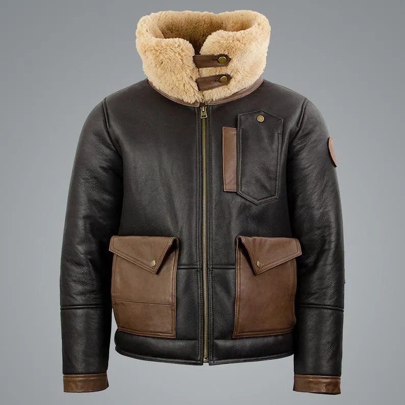 Men's Sheepskin Chocolate Black Bomber Jacket