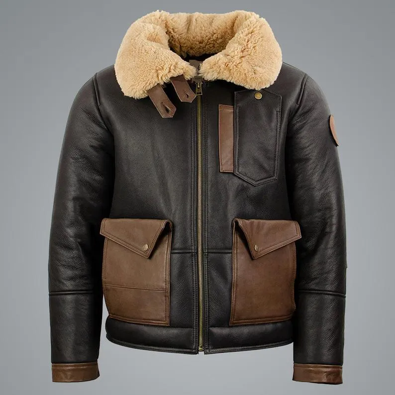 Men's Sheepskin Chocolate Black Bomber Jacket