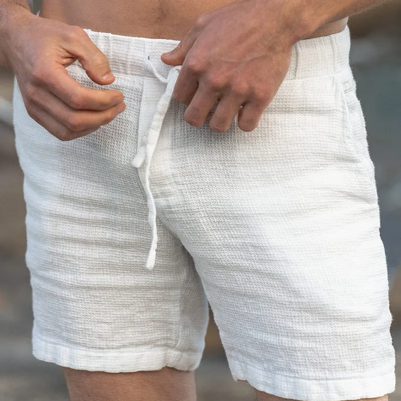 Men's Solid Color Cotton and Linen Elastic Shorts 15516110X