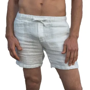 Men's Solid Color Cotton and Linen Elastic Shorts 15516110X