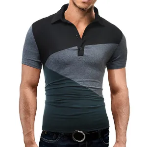 Mens Summer Cotton Hit Color Short Sleeve Turn-down Collar Slim Fit Polo Shirt
