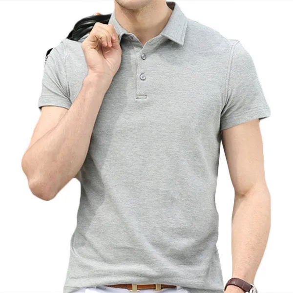 Mens Summer Solid Color Brief Style Short Sleeve Casual Cotton Polo Shirt