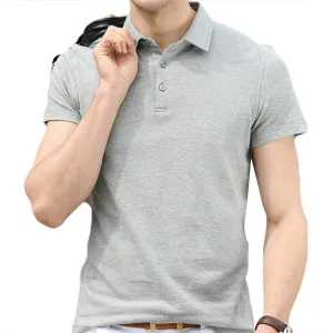 Mens Summer Solid Color Brief Style Short Sleeve Casual Cotton Polo Shirt