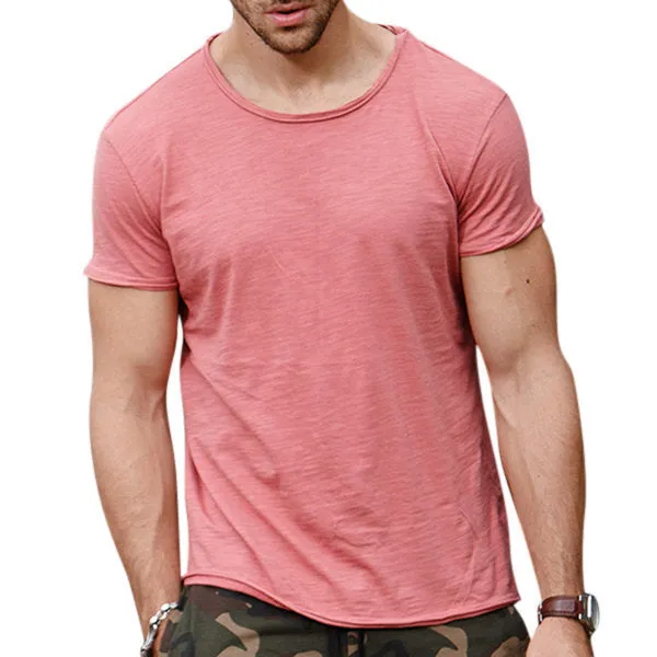 Mens Summer Solid Color O-neck Short Sleeve Casual Cotton T-shirt