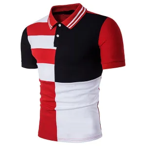 Mens Summer Stylish Hit Color Short Sleeve Turn-down Collar Polo Shirts