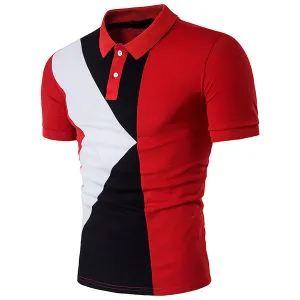 Mens Summer Stylish Hit Color Short Sleeve Turn-down Collar Slim Fit Polo Shirts