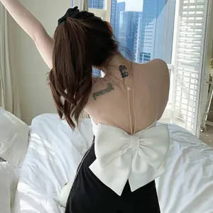 Mesh Bowknot Backless Blouse