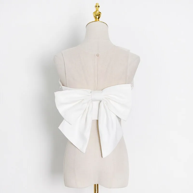Mesh Bowknot Backless Blouse