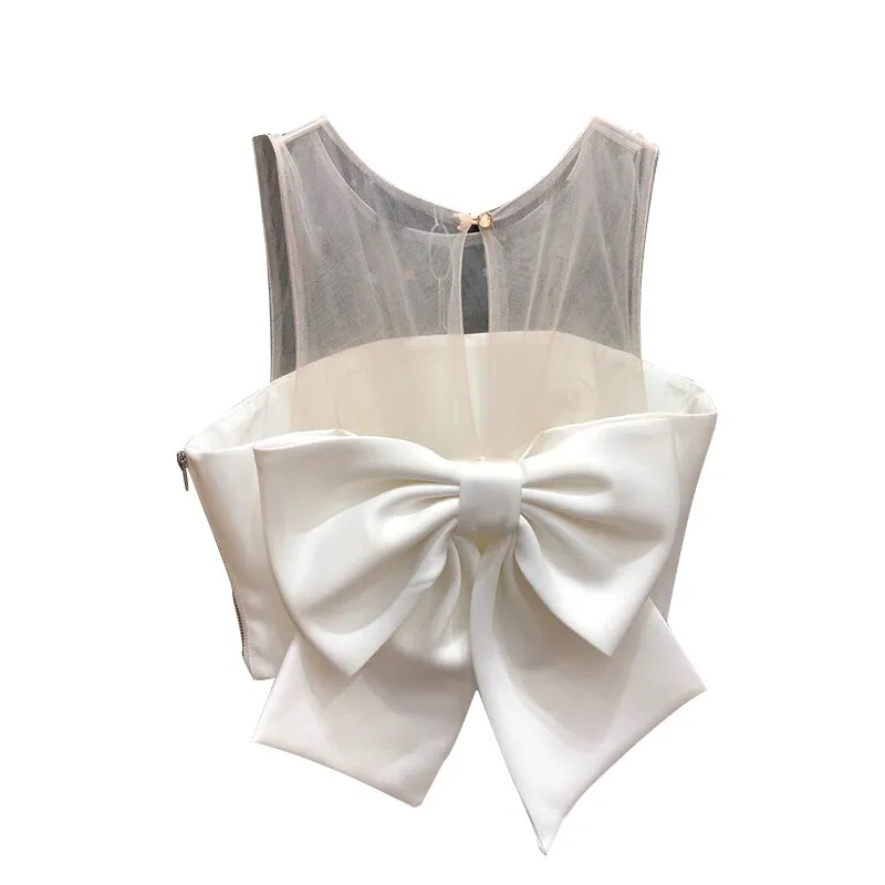 Mesh Bowknot Backless Blouse
