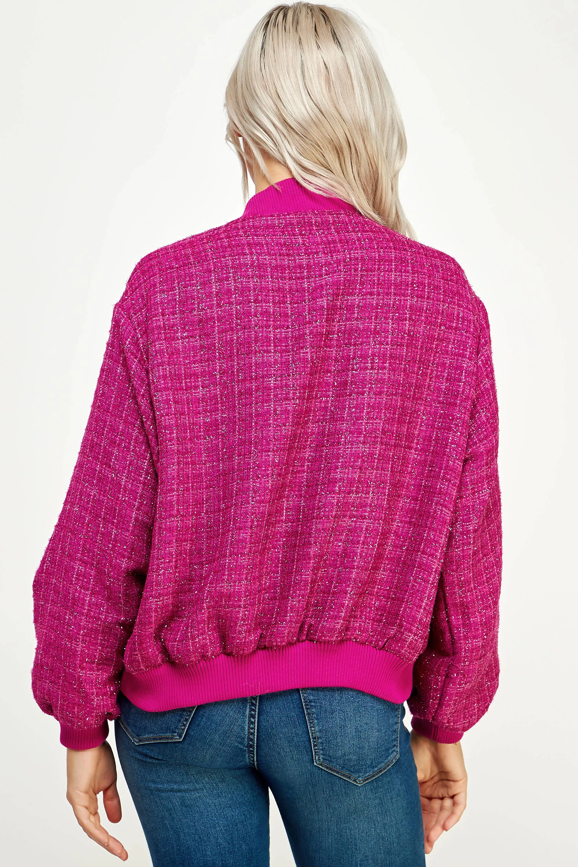 Metallic Tweed Bomber Jacket