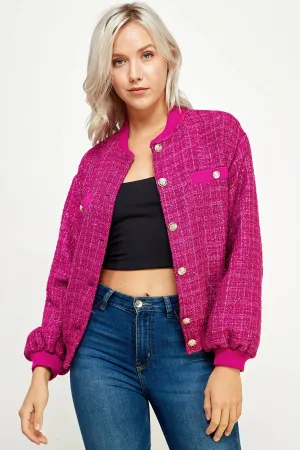 Metallic Tweed Bomber Jacket