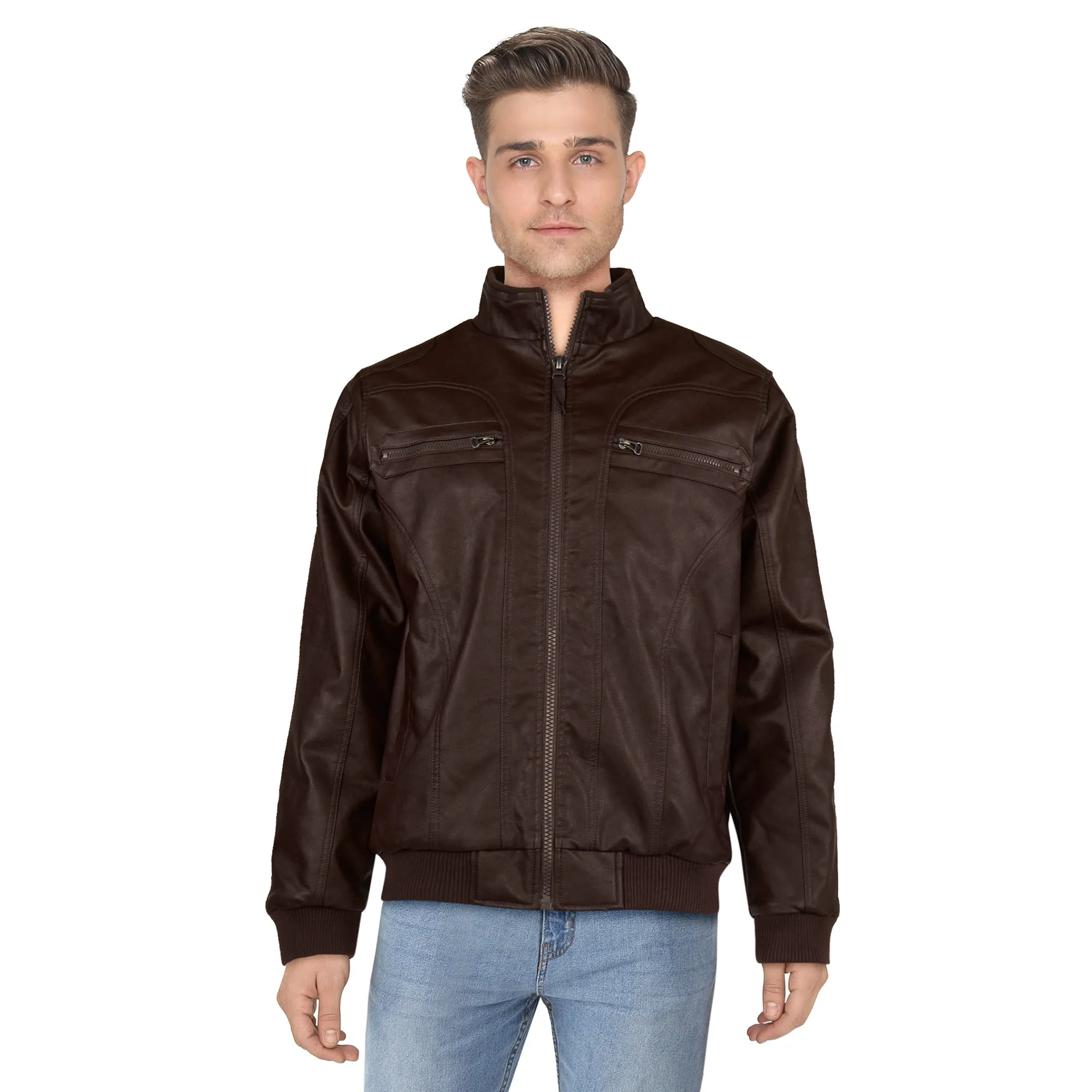 Mountain Ridge Men's Vegan Leather Bomber Jacket