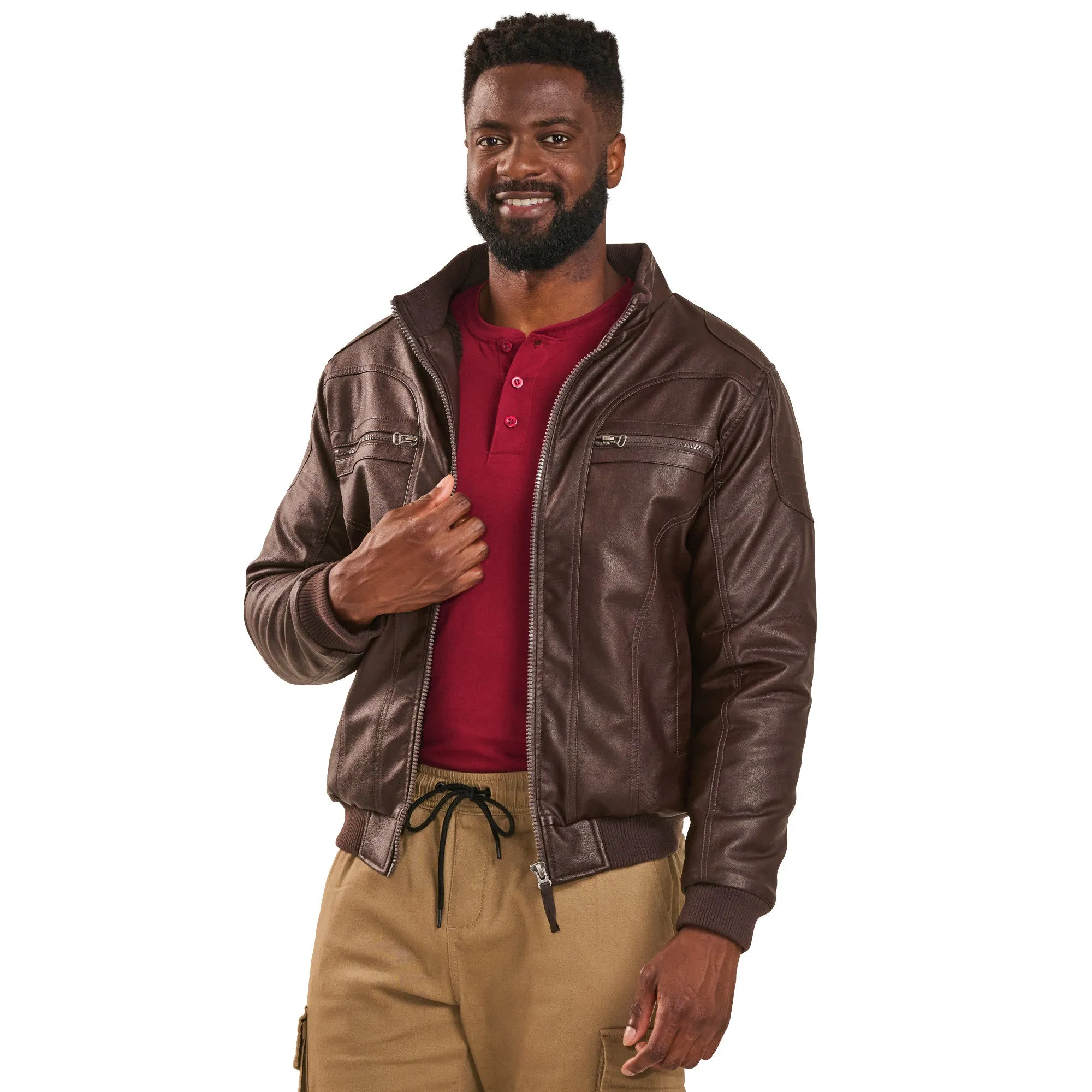 Mountain Ridge Men's Vegan Leather Bomber Jacket