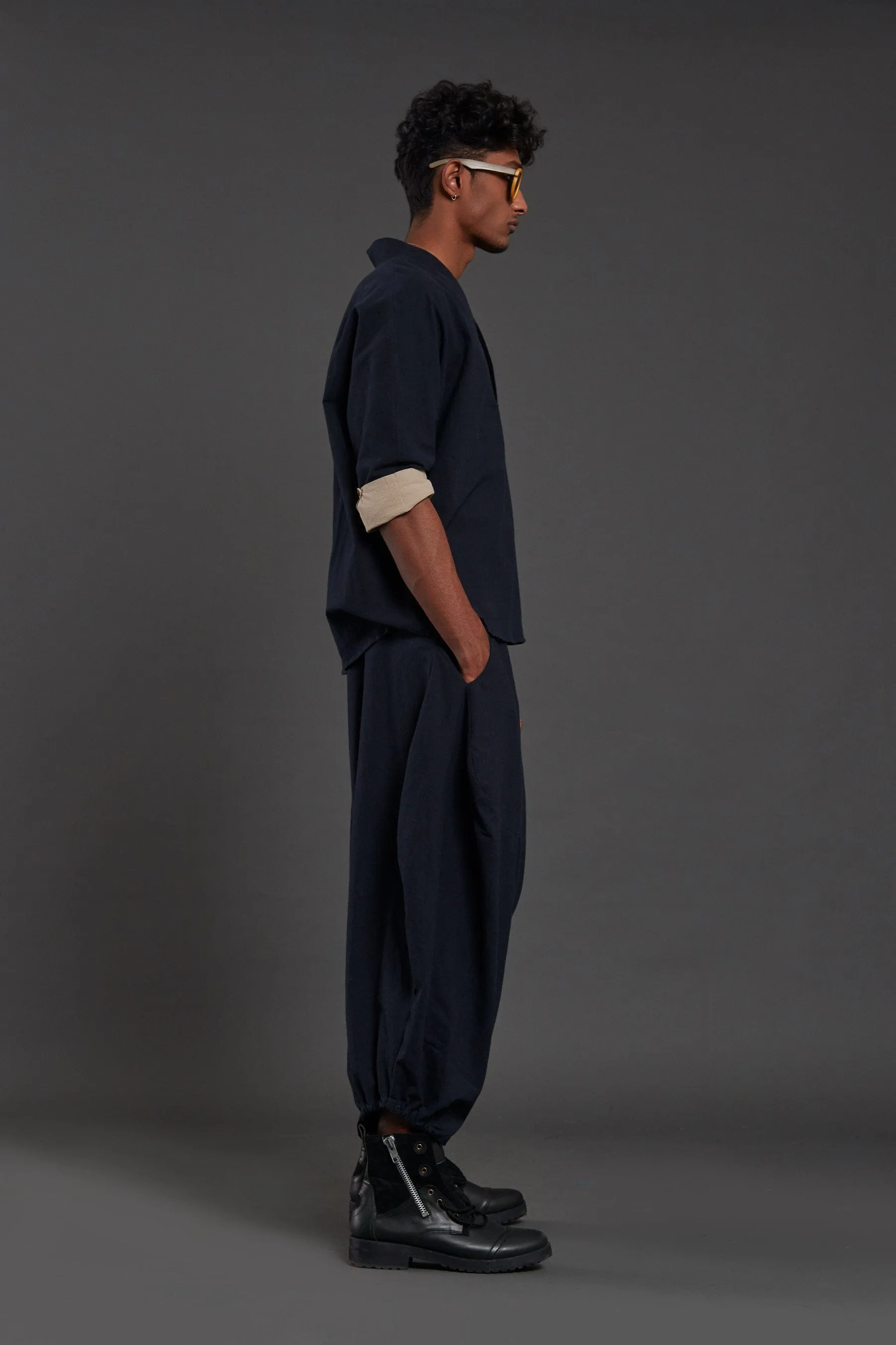 Navy Blue Overlap Shirt