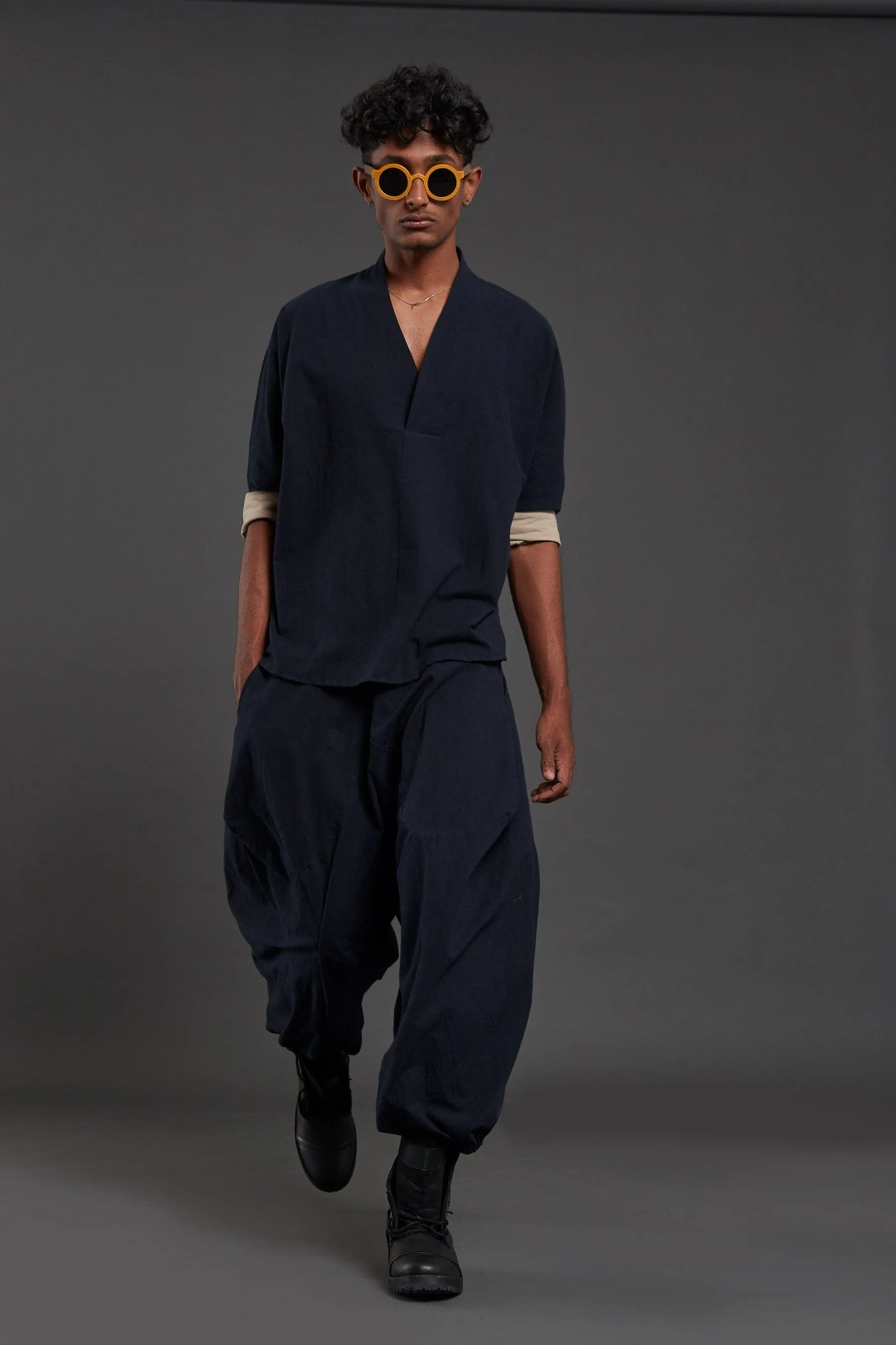 Navy Blue Overlap Shirt