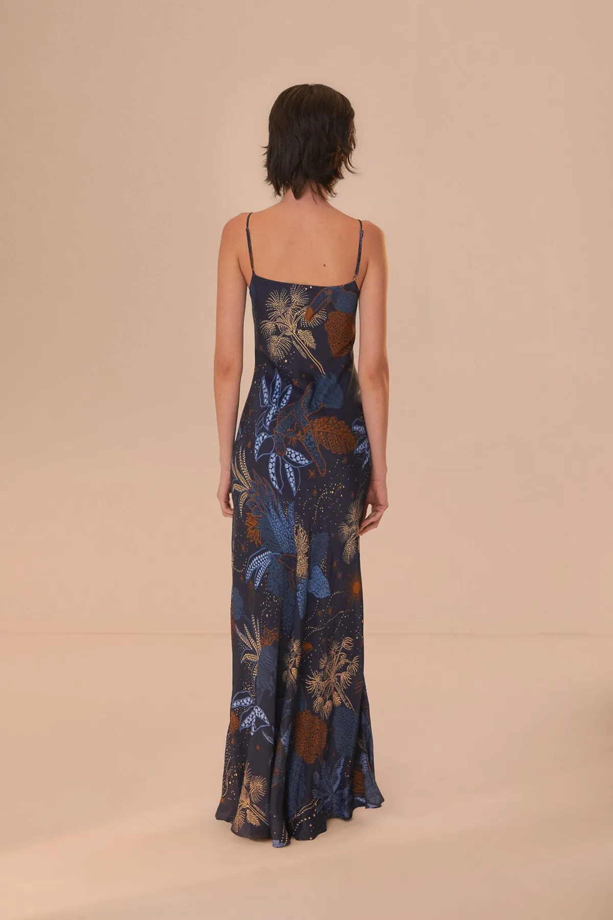Night Jungle Navy Blue Slip Dress