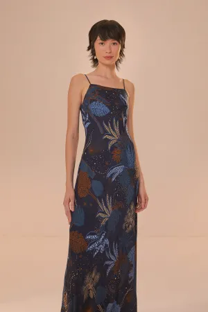 Night Jungle Navy Blue Slip Dress