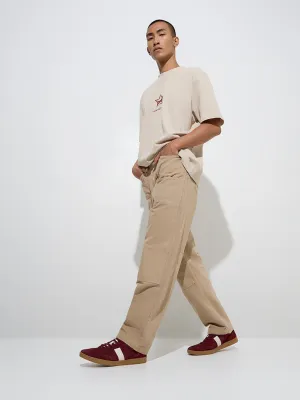 Nuon Taupe Relaxed-Fit Mid-Rise Cotton Chinos