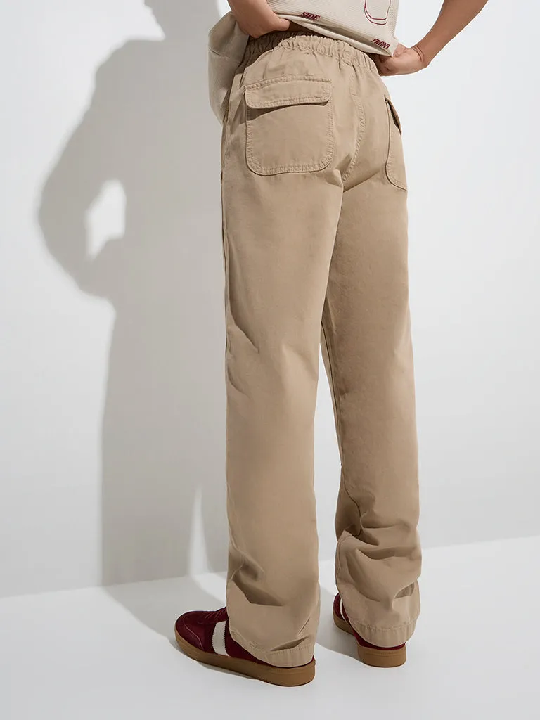 Nuon Taupe Relaxed-Fit Mid-Rise Cotton Chinos