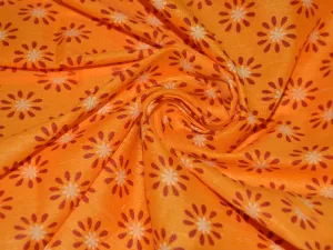 Orange Floral Printed Cotton Linen Fabric