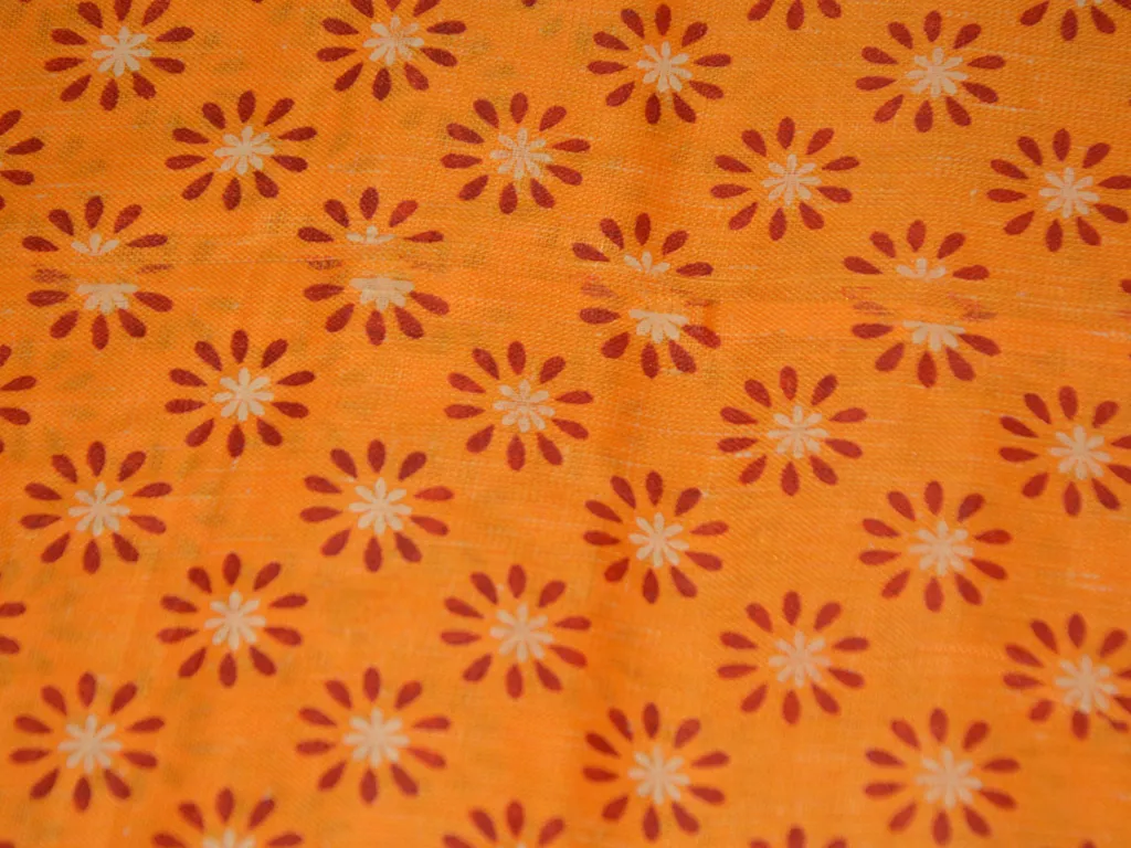 Orange Floral Printed Cotton Linen Fabric