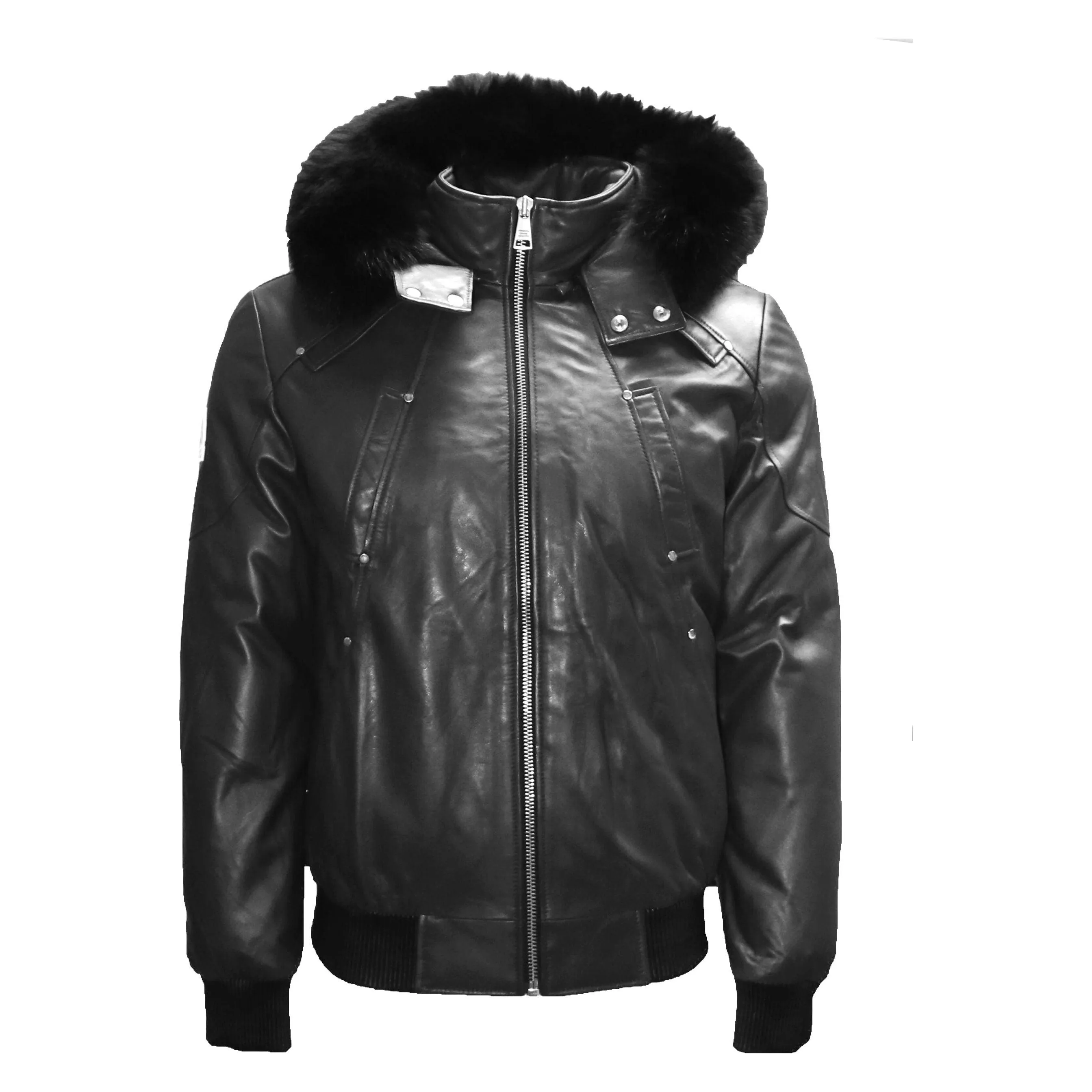 Original Goose Country Men's Down Bomber Leather Jacket with Fox fur