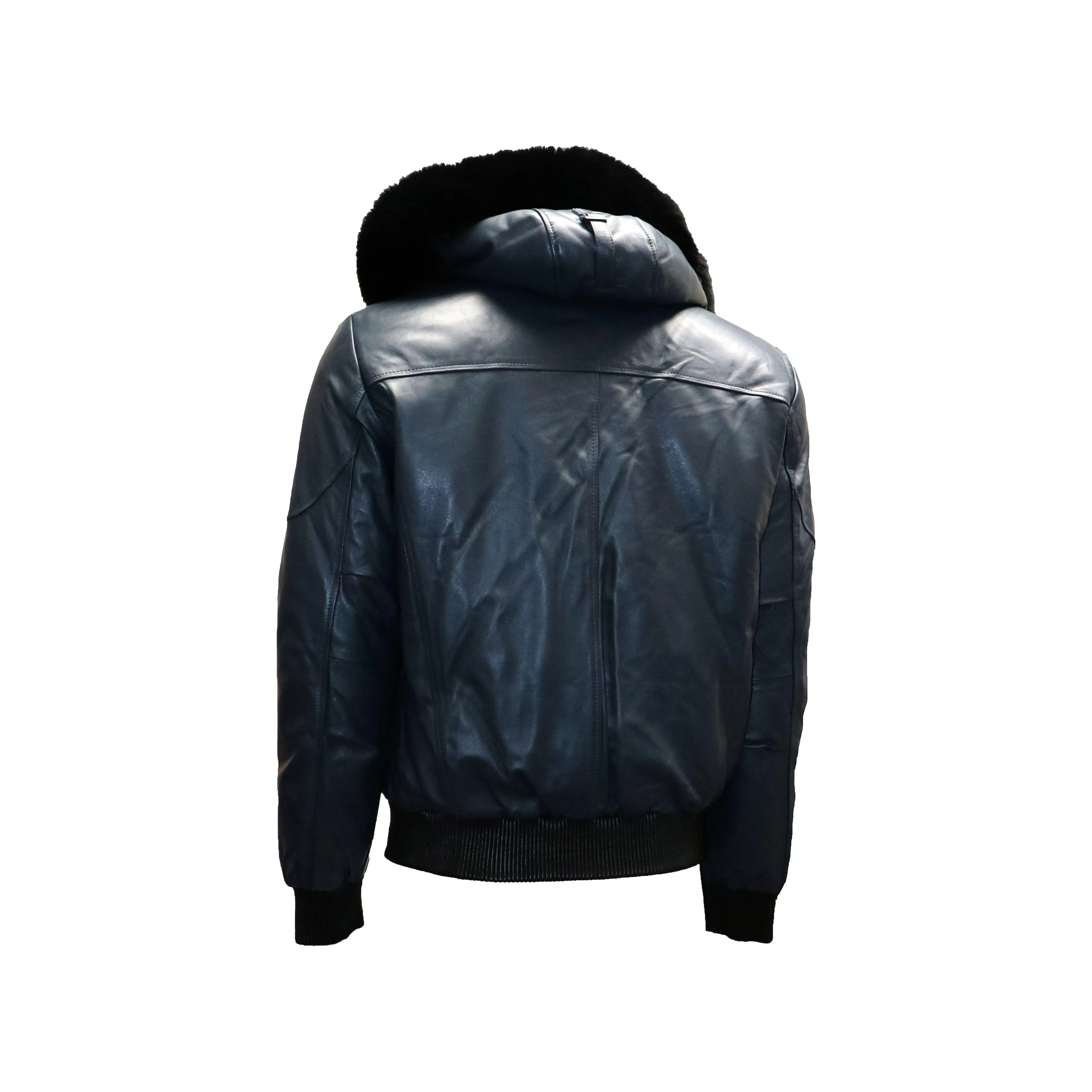 Original Goose Country Men's Down Bomber Leather Jacket with Fox fur