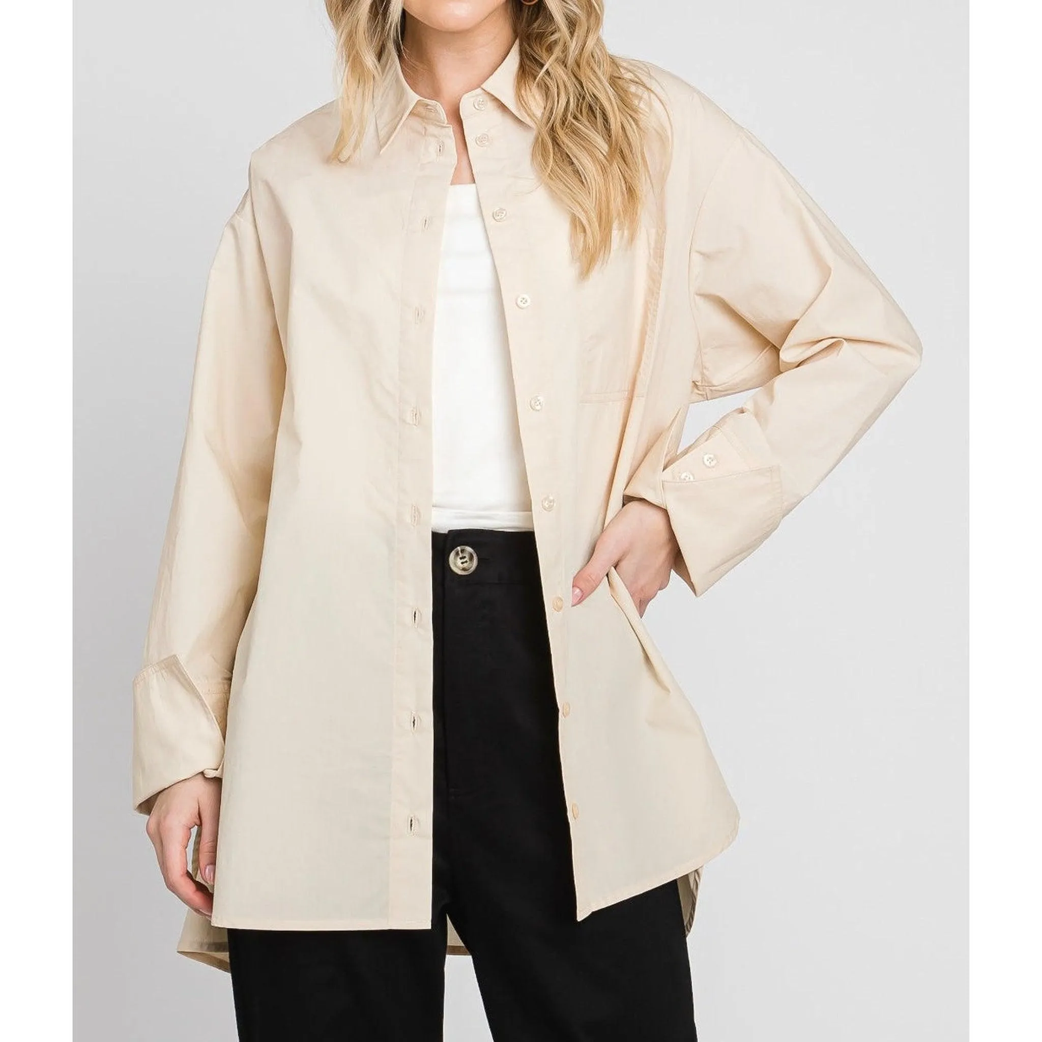 Oversized Cotton Blouse - Latte
