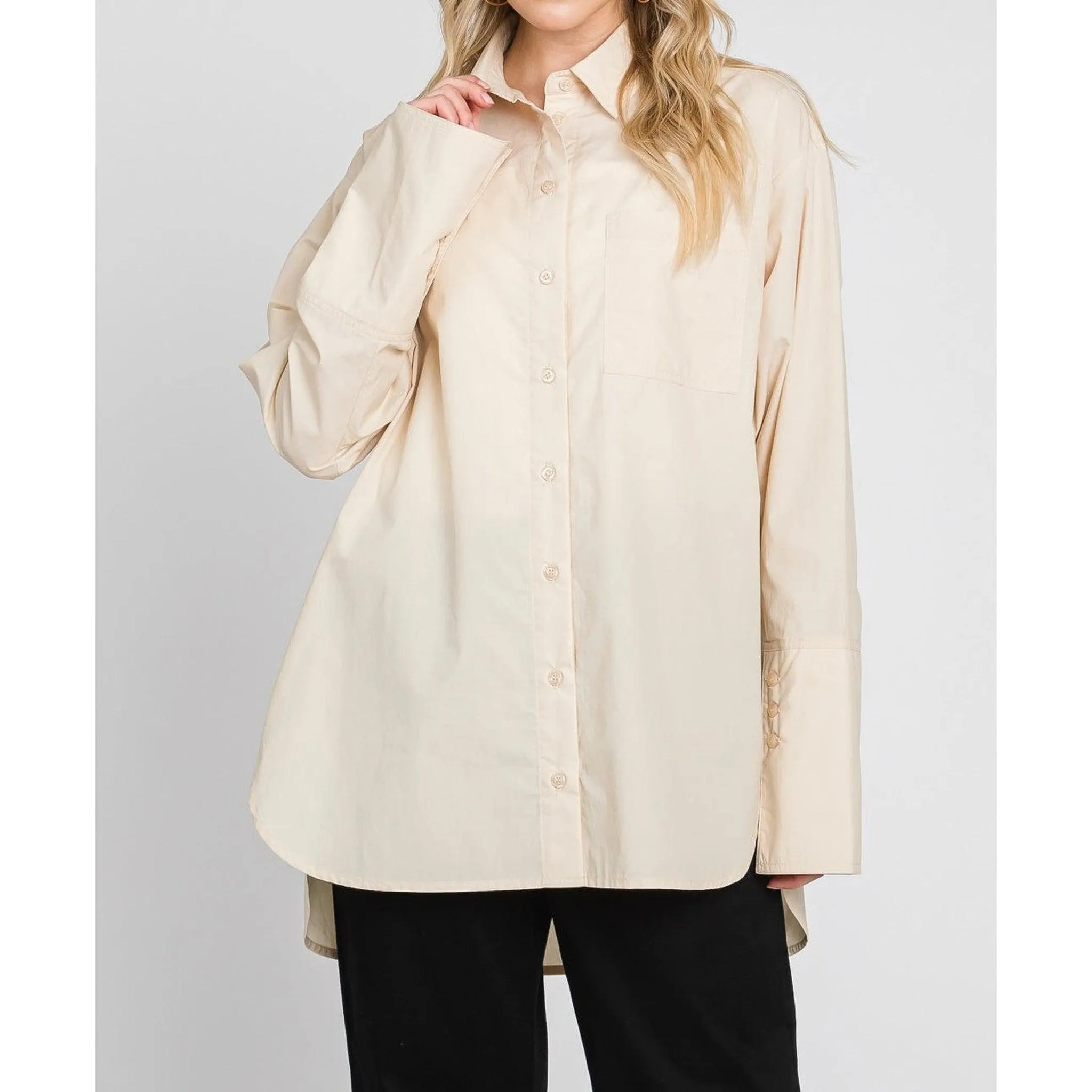 Oversized Cotton Blouse - Latte