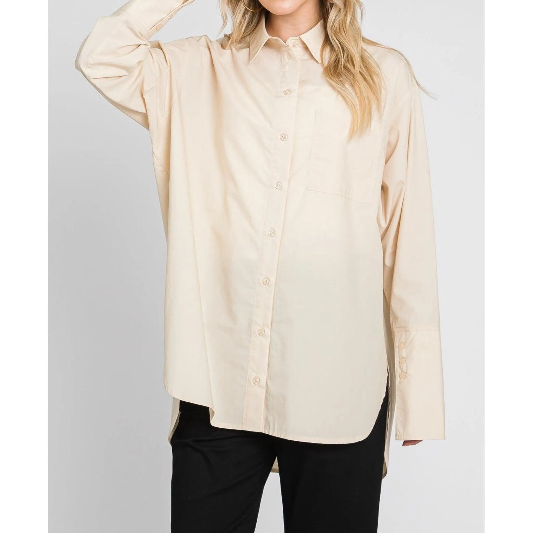 Oversized Cotton Blouse - Latte