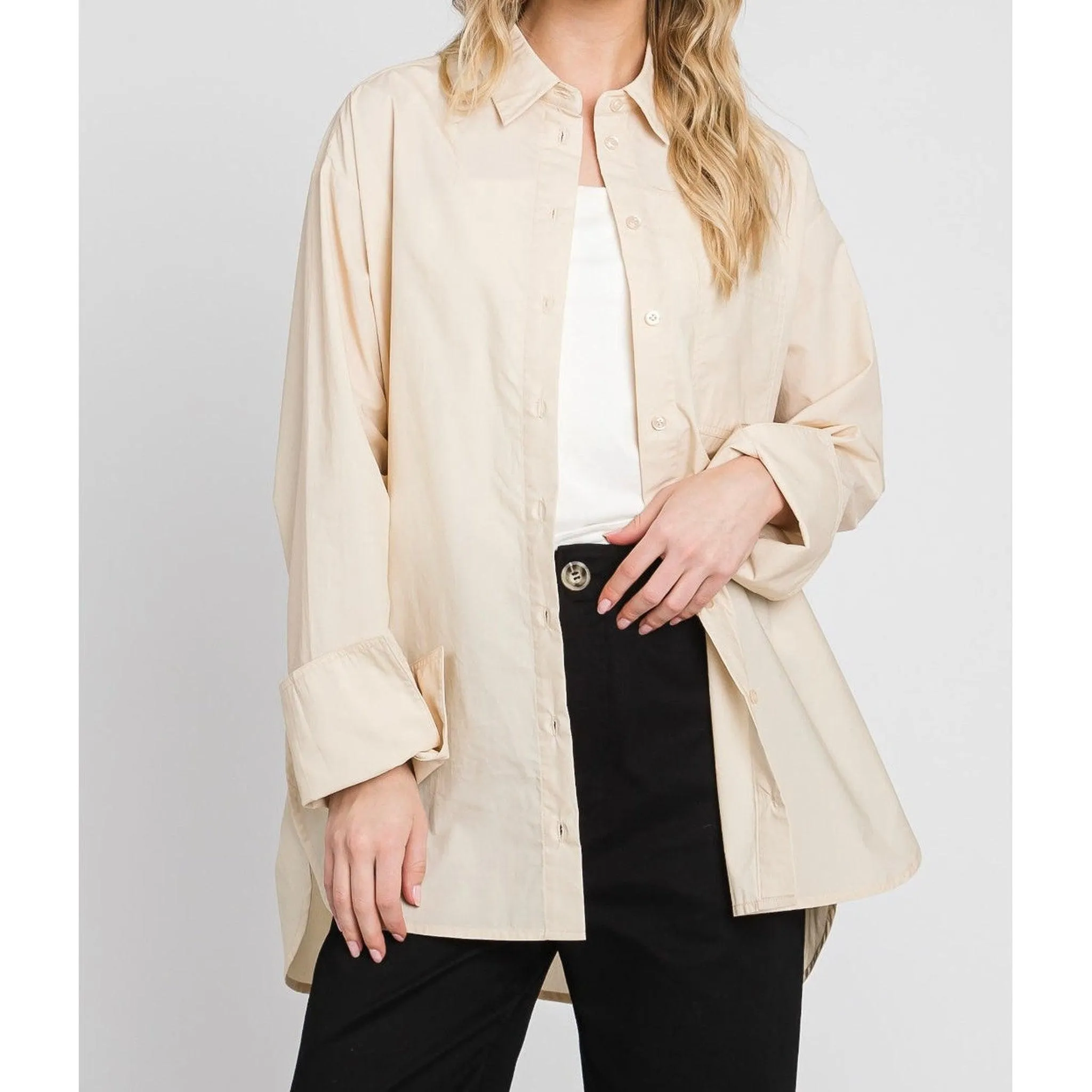 Oversized Cotton Blouse - Latte