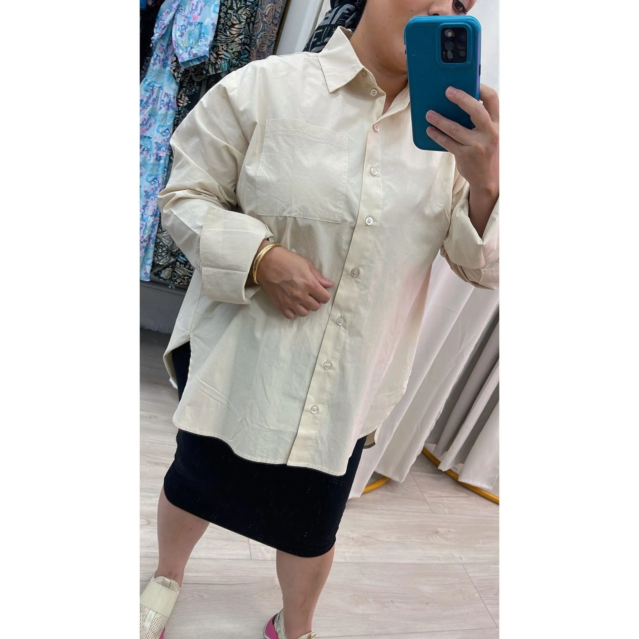 Oversized Cotton Blouse - Latte