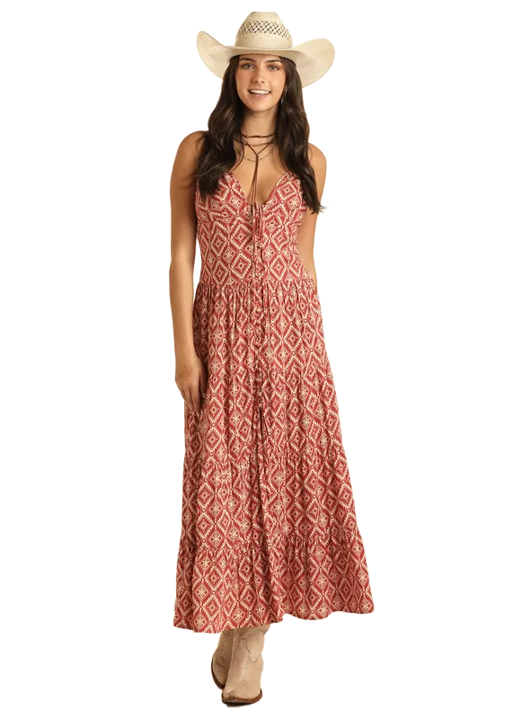 Panhandle Slim® Women's Red Aztec Print Sleeveless Maxi Dress
