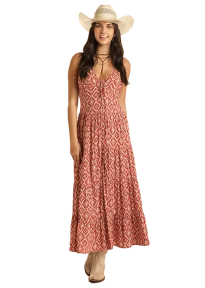 Panhandle Slim® Women's Red Aztec Print Sleeveless Maxi Dress