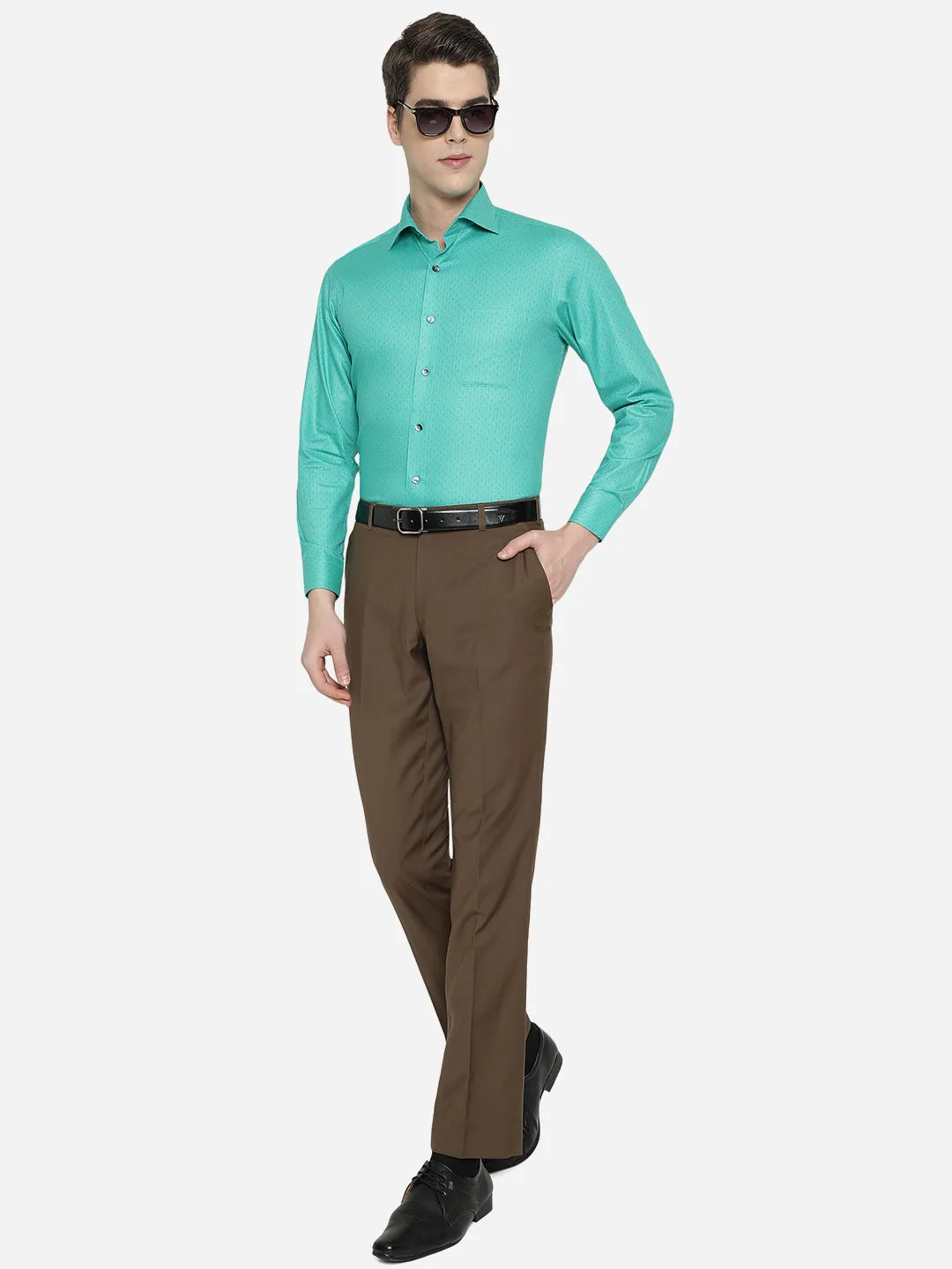 Peacock Green Printed Slim Fit Formal Shirt | Metal