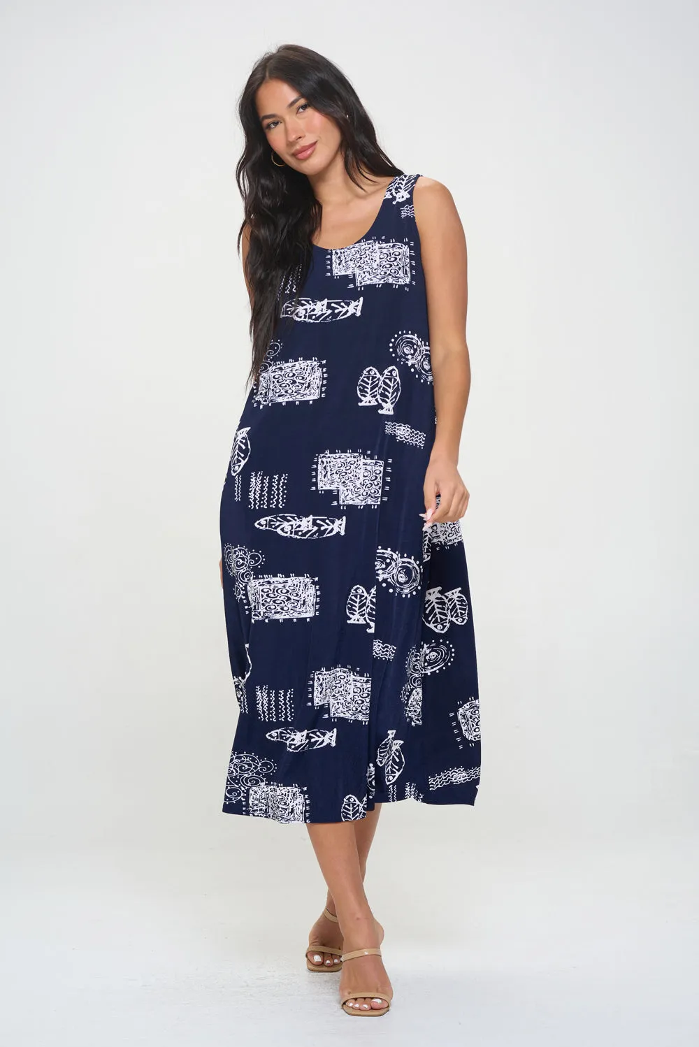 Print  Long Tank Dress-7000BN-TRP1-W425
