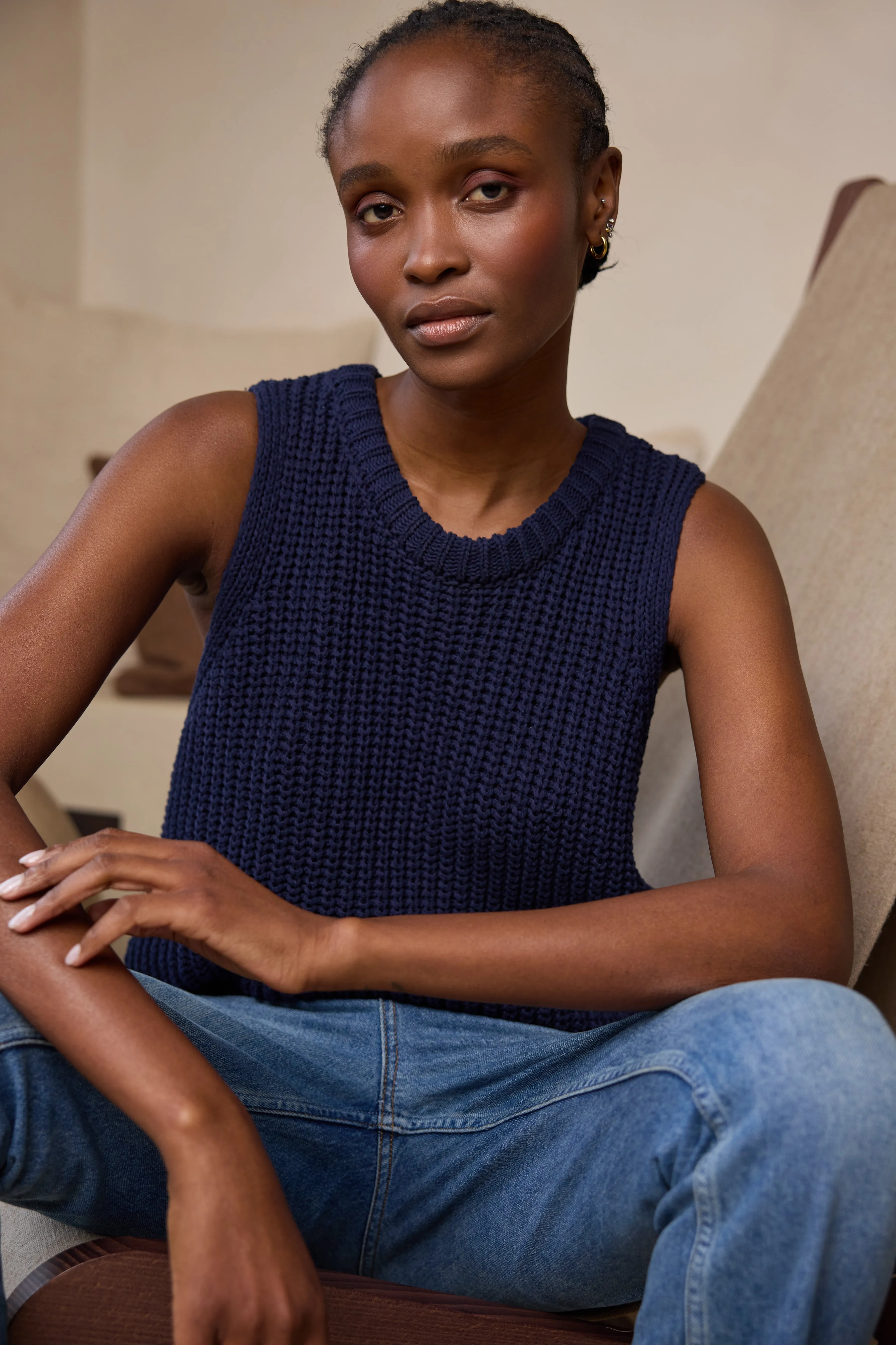 Rebecca Ribbed Tank Top (Navy)