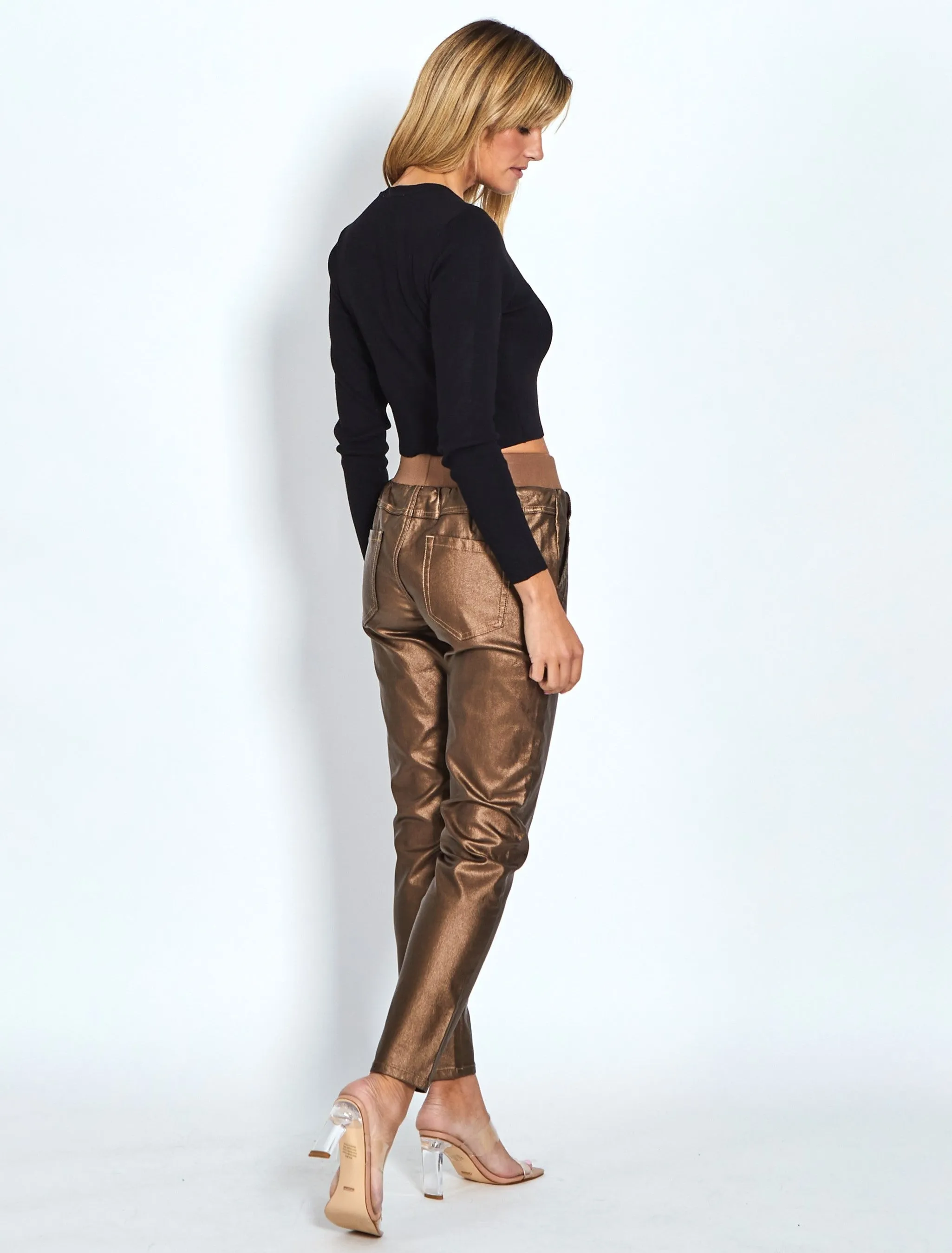 Riley Stretch Joggers Wax Look - Bronze