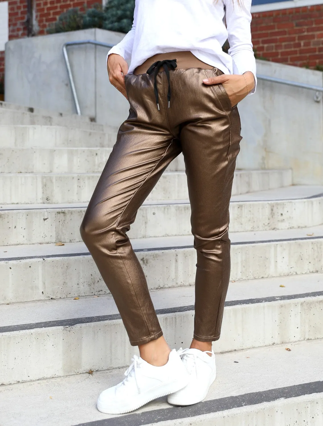 Riley Stretch Joggers Wax Look - Bronze