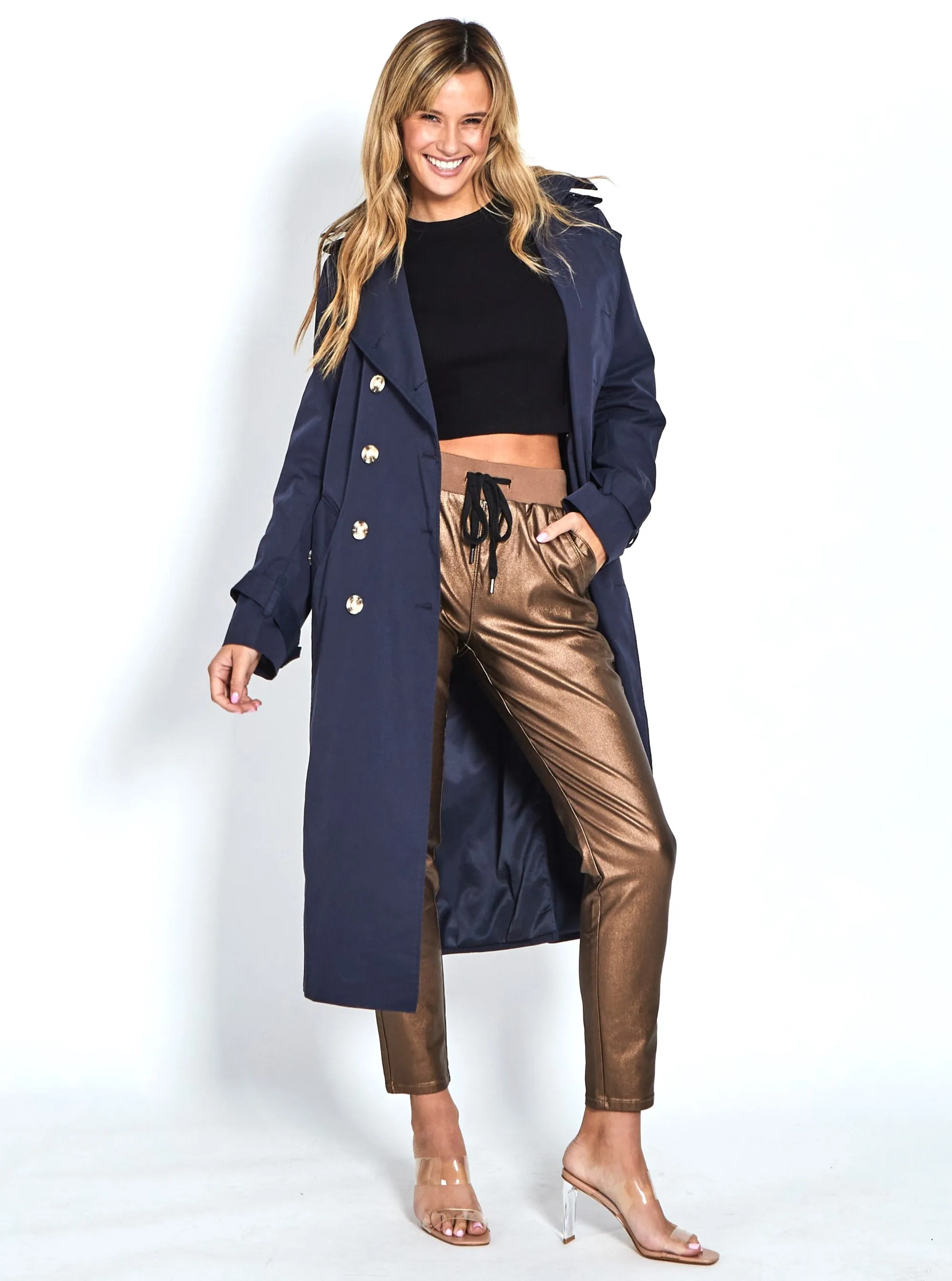 Riley Stretch Joggers Wax Look - Bronze