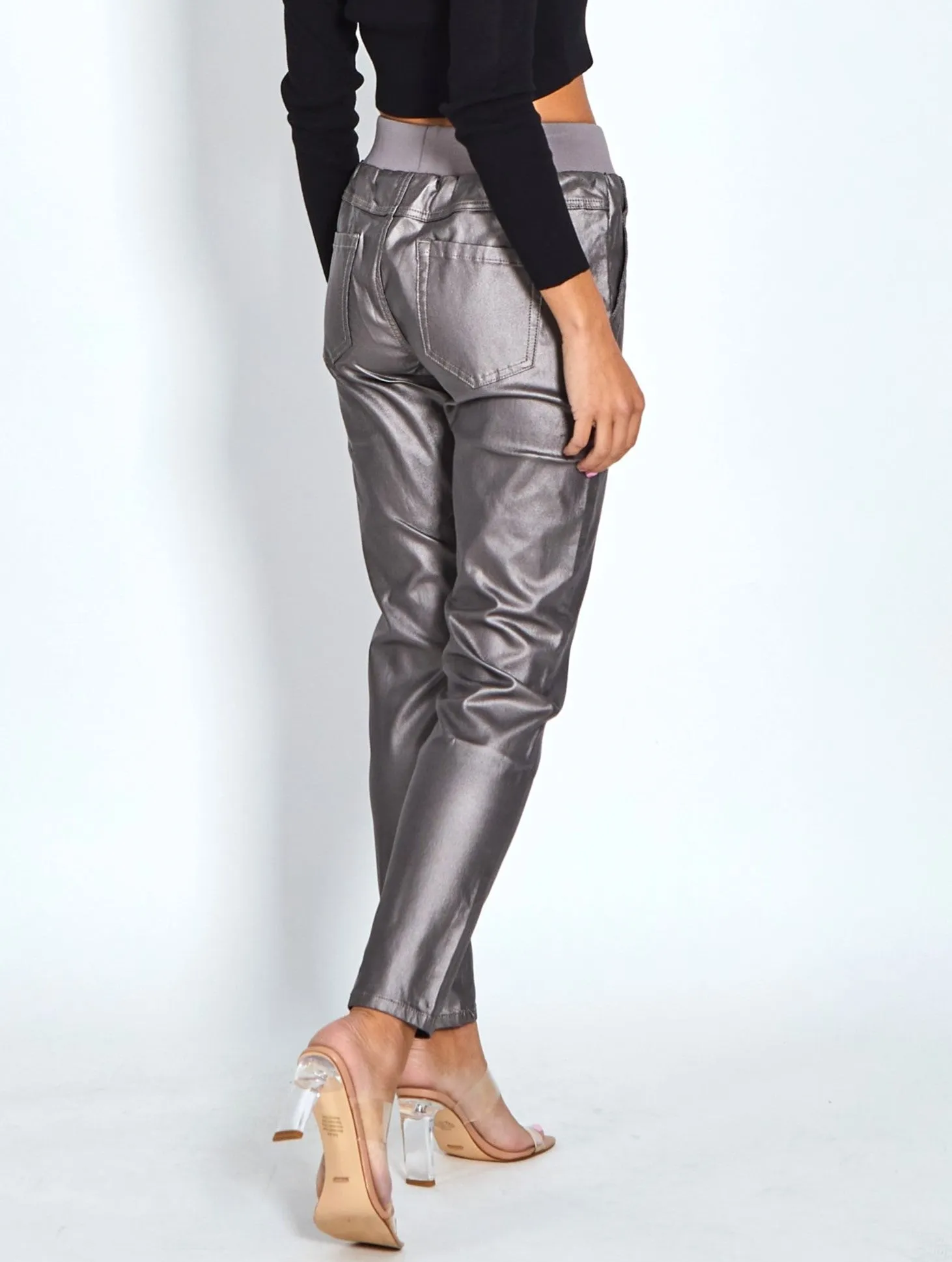 Riley Stretch Joggers Wax Look - Pewter