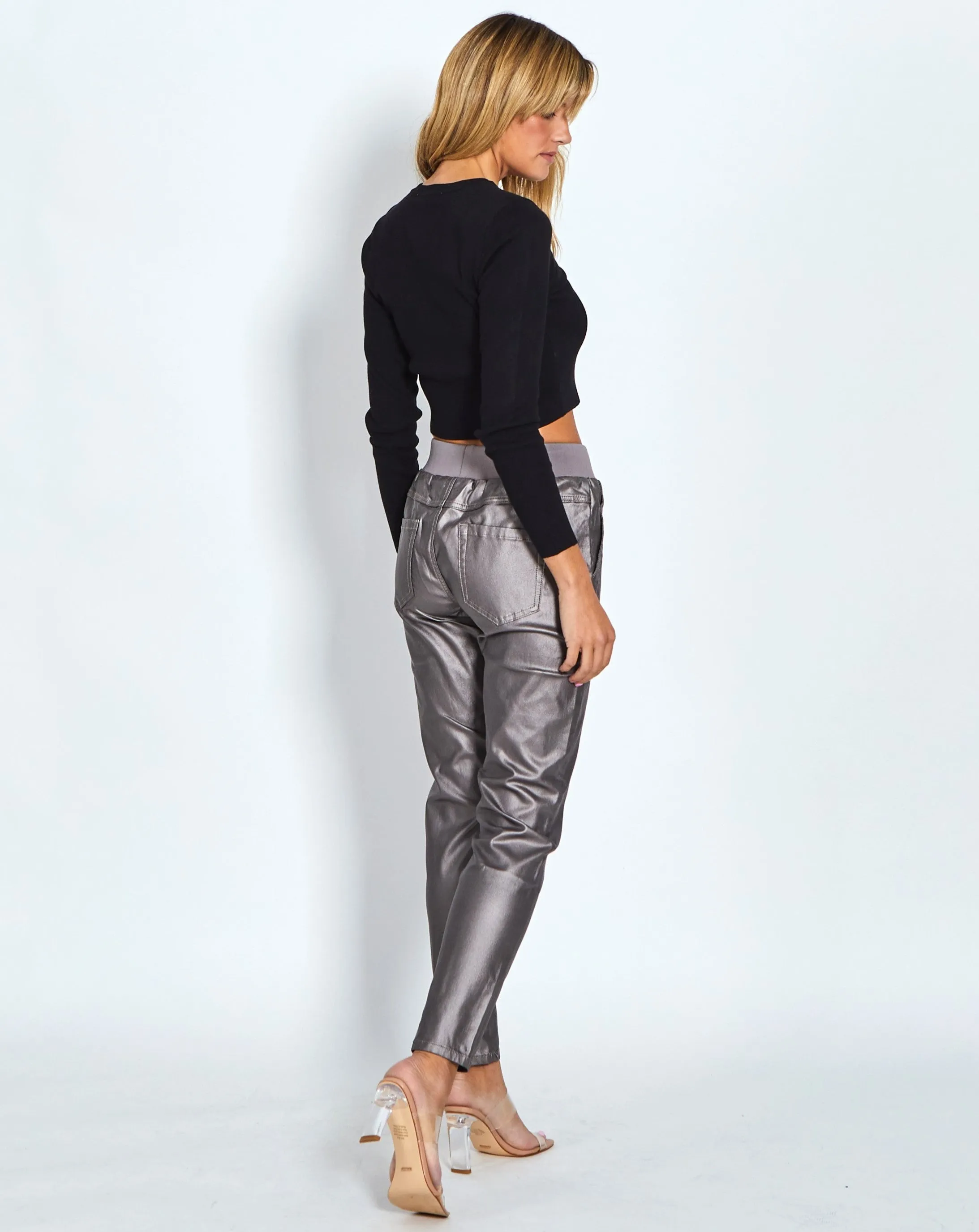 Riley Stretch Joggers Wax Look - Pewter