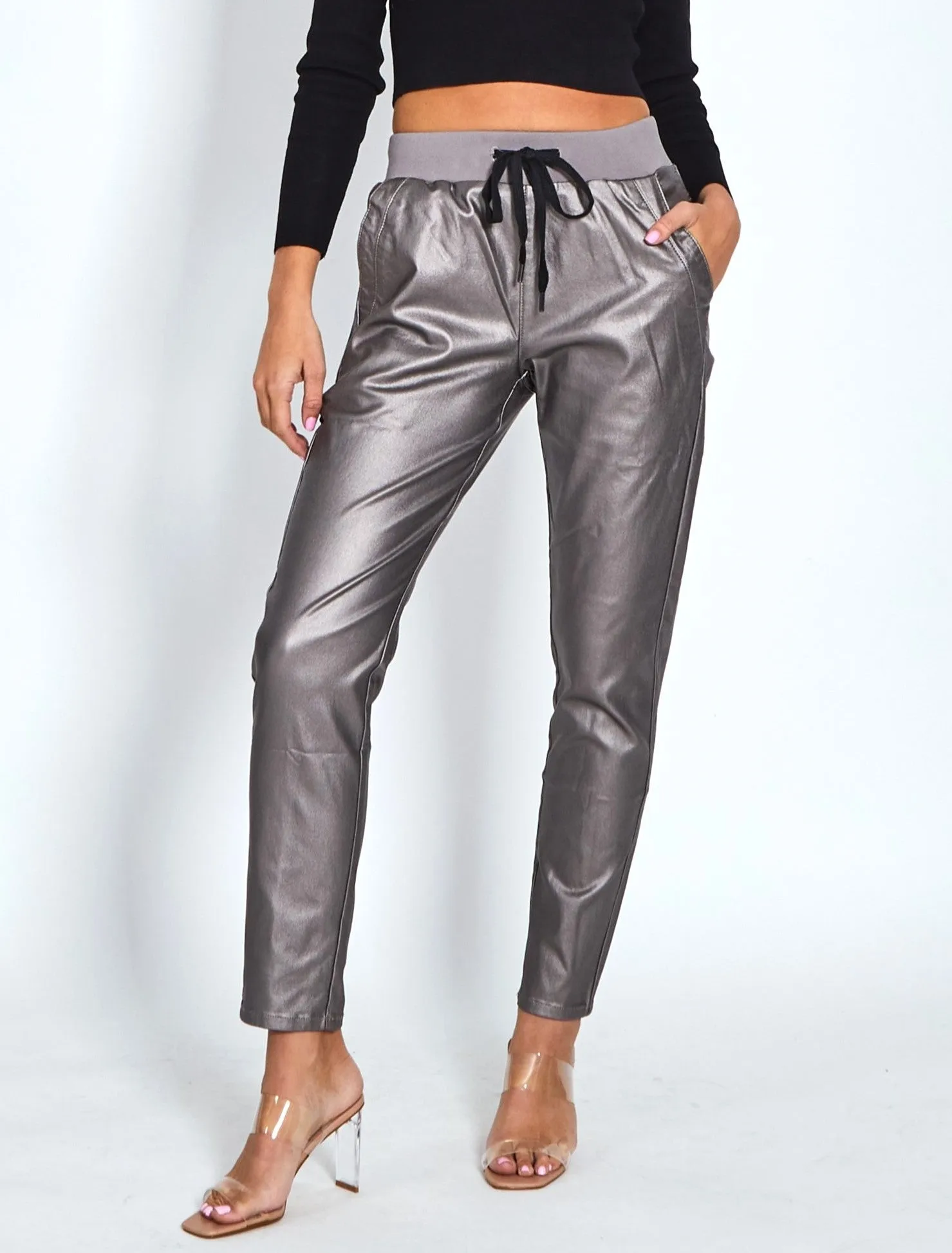 Riley Stretch Joggers Wax Look - Pewter
