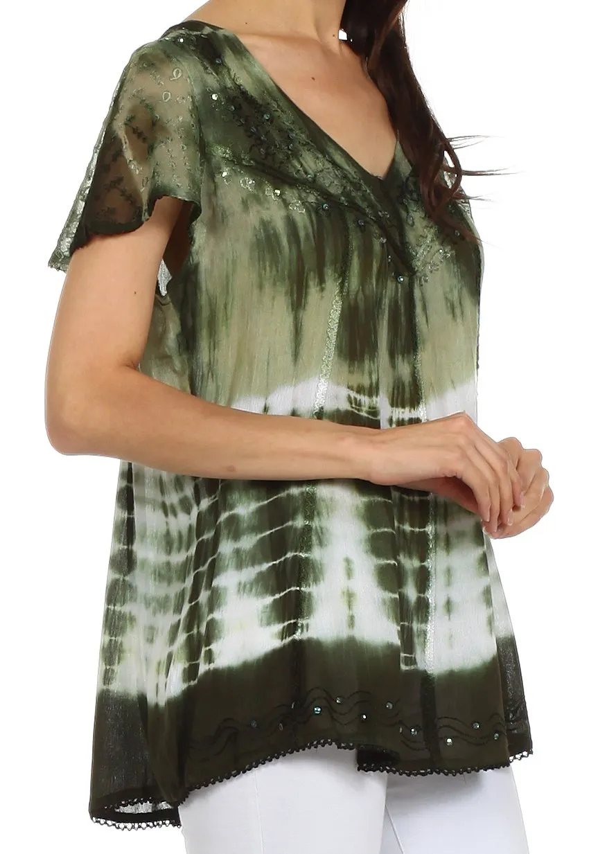 Sakkas Natalie Sequin Tie Dye Blouse