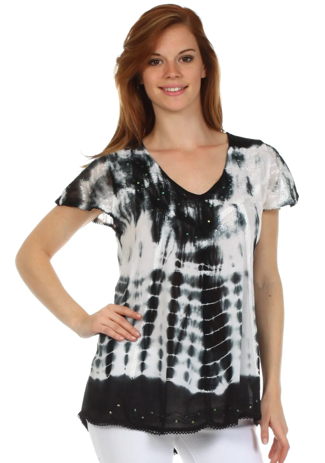 Sakkas Natalie Sequin Tie Dye Blouse