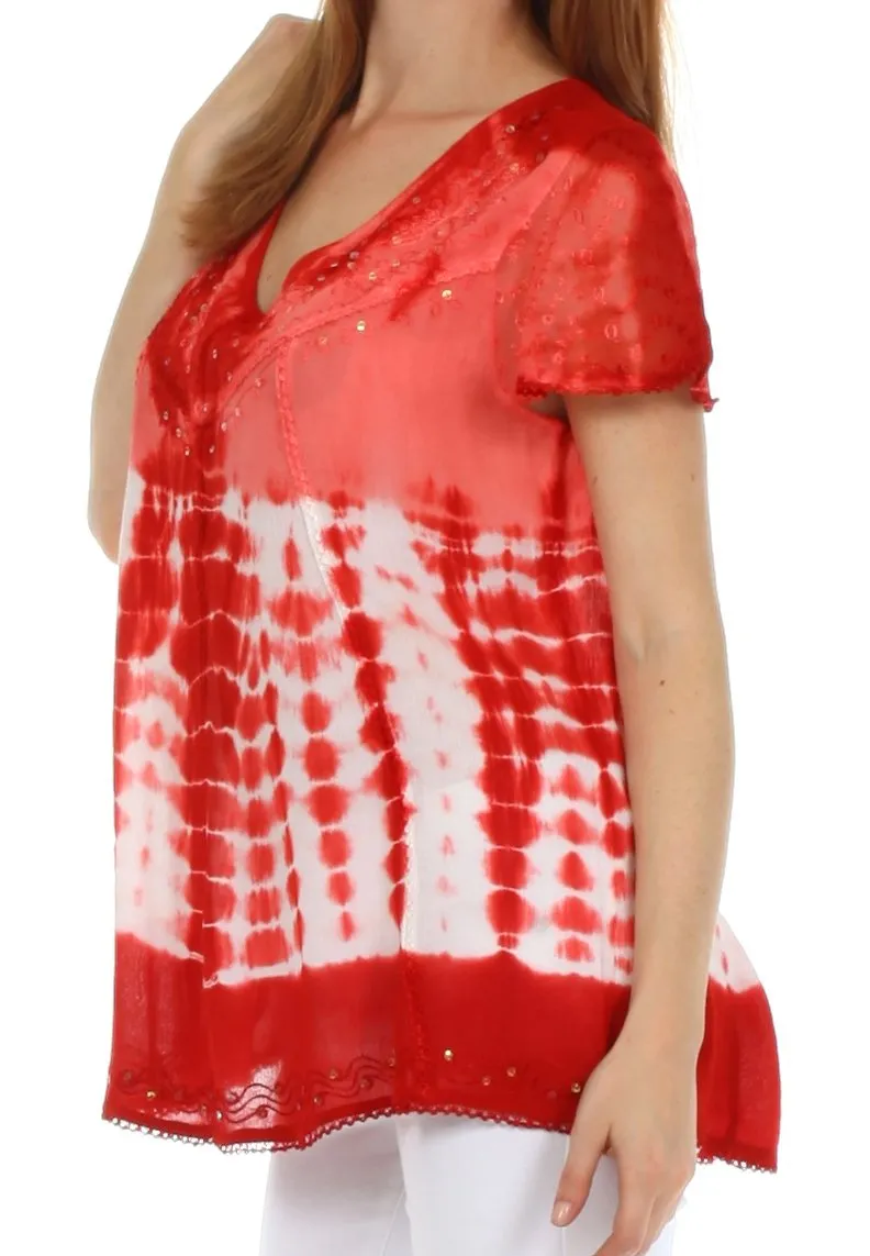 Sakkas Natalie Sequin Tie Dye Blouse