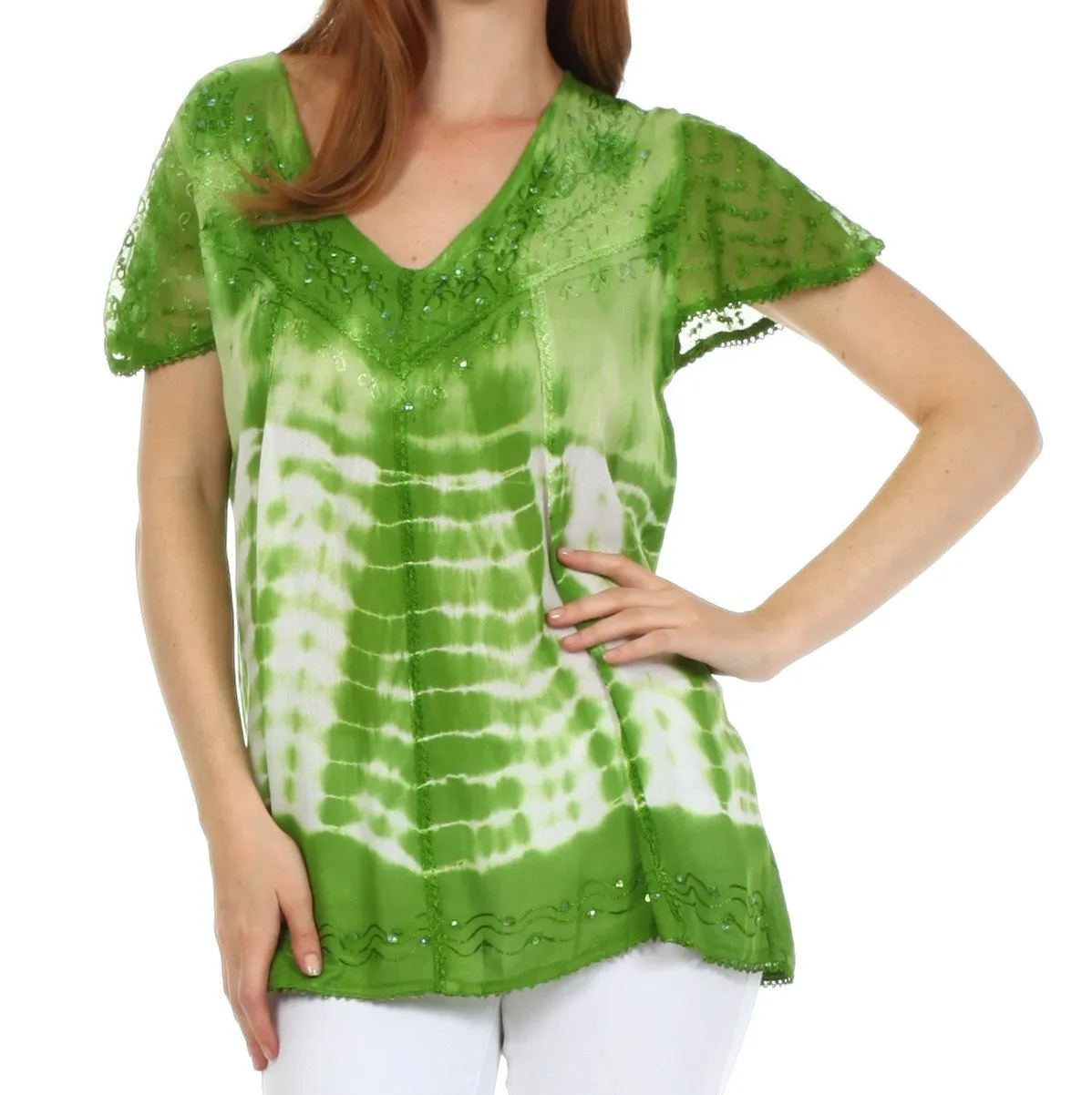 Sakkas Natalie Sequin Tie Dye Blouse